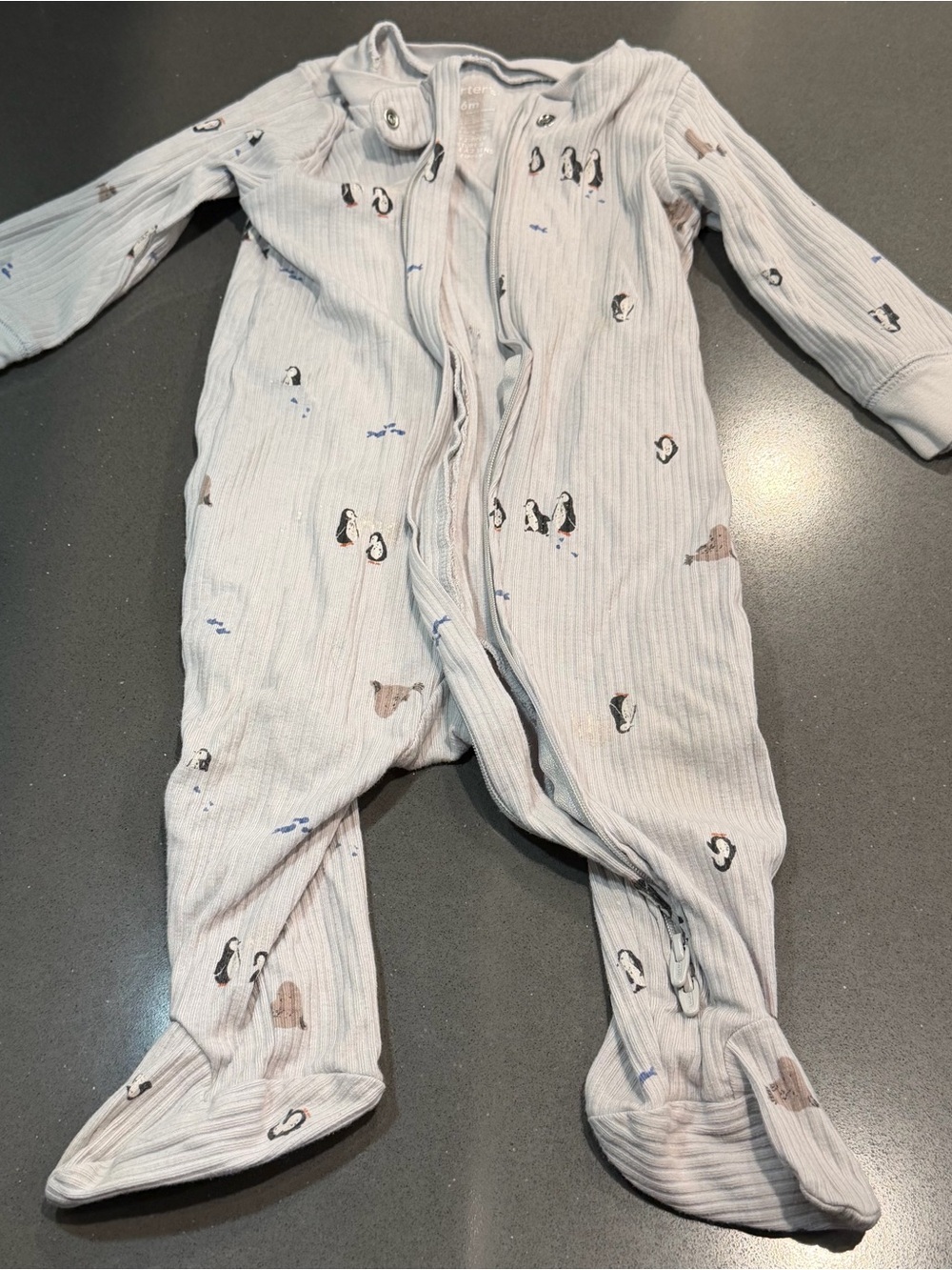 Carter's Light Blue Penguin & Bear Ribbed Footed Pajamas